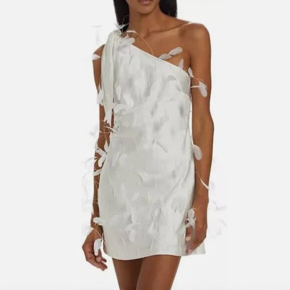 Cult Gaia Hayes Feather-Trimmed Silk Minidress NWT - Picture 2 of 2